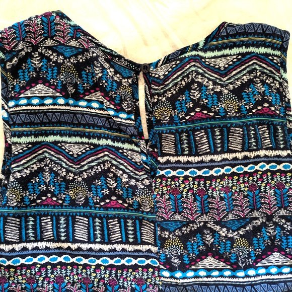 Elodie sleeveless teal-blue-black-magenta geometric scoop-neck tank top Sz M-L - Picture 7 of 11